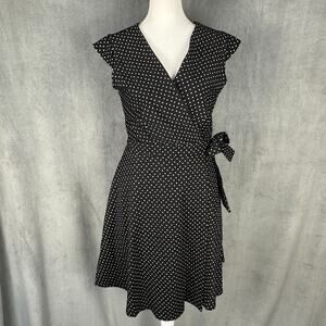 Anthropologie Hutch Dress Womens Small Black Polk Dot Ronnie Wrap Preppy Career